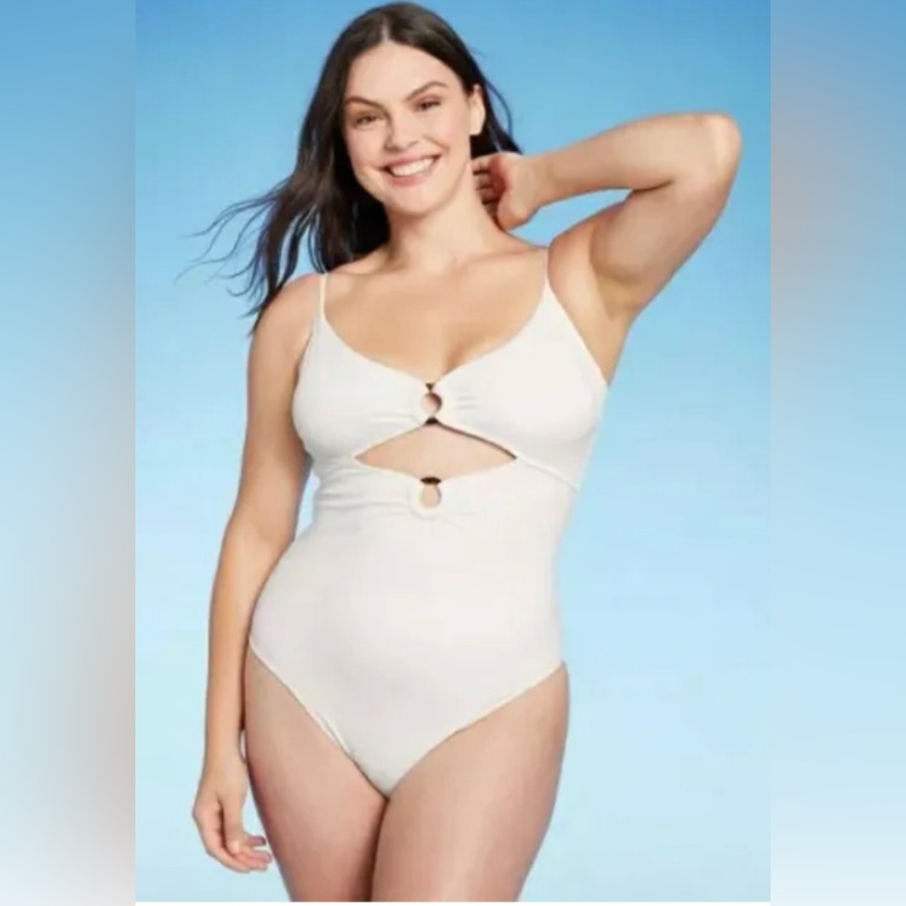 Shade & Shore White Double O-Ring w/Tie-Up Back 1-Piece Swimsuit L 12/14 New NWT - Picture 5 of 13